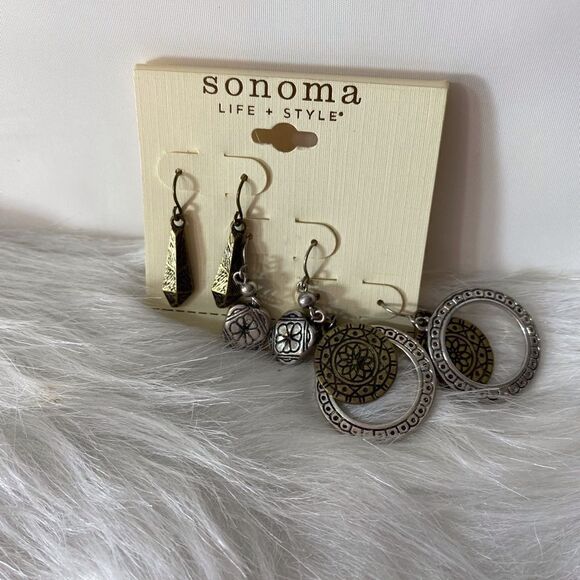 Sonoma 3 Pair of Earrings in Silver and Gold Color NWT - Picture 1 of 2